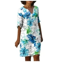 Haljina za žene V-izrez Haljina kratkih rukava Ležerne haljine za print Plaže Boho haljina