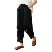Levmjia Womens posteljina hlače plus čišćenje casual ljetni elastični džepovi visokog struka obrezane