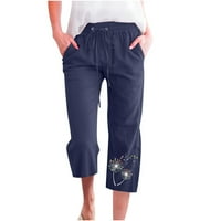 Ženski kapri Ženski Ležerni maslački grafički elastični struk labave hlače ravno noge pantalone sa džepom