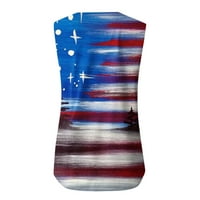 Atinetok Slatki tenkovi za žene Ljeto USA zastava Ispis V-izrez rukavice bez rukava Bluze Casual Cayhole