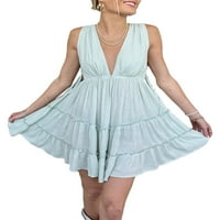 Calsunbaby Women S Ljeto SOLD Color mini haljina Ležerne prilike bez rukava s planećim rezervoalom