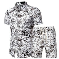 Shiusina Muška ljetna 2-komadna plaža tiskane majice kratkih rukava i hlače za hlače za hlače
