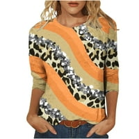 Ženska vitka fit štamparija za klirensu ljeto okrugla bluza za bluzu Leopard patchwork tees crumsy trendi povremeni tunički rukavi narandžasti xl
