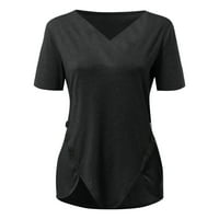 Bazyrey Womens Tops casual labav moći na vrhu kratkih rukava V-izrez bluza ženske seksi ljetne majice tunika crna l