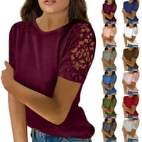 Ženske vrhove okrugli izrez Žene modne čipke Šuplje pune boje kratkih rukava majica