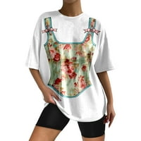 Ženske majice za patchwork ispisane majice kratki rukav O-izrez na vrhu ljetne casual modne labave kapne rame Top uredskog vježbanja Tee