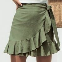 Golf suknje za žene modne žene čvrsti rufffeles zavoj čipke kratka suknja A-line na pletene zelene boje