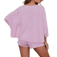 Podesite casual colorblock duboki V izrez kratki setovi dugih rukava ružičaste ženske pidžame