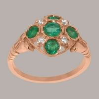 Britanska napravljena čvrsta 10k Rose Gold Prirodni smaragdni i kubni cirkonijski ženski prsten - Opcije veličine - Veličina 10.25