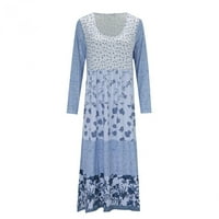 Ležerne haljine za žene Boho ženka za odmor cvjetni maxi maxi okruglica s dugim rukavima plava 5xl