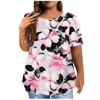 Gotyou Womens Plus Size cvjetni casual vrhovi cvijet Ispis za vrat kratkih rukava Slobodna osnovna lagana