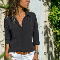 Žene Casual T-majice - Dugi rukav Jednostavne udobne košulje Slijede bluza Ogrlica s poklopcem dolje