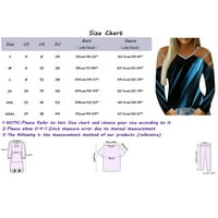 Purple T majice za žene Ležerne prilike za pozicioniranje kontrastni tisak V-izrez dugih rukava od pamuka