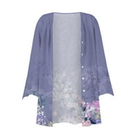 Ženski rukav APEPAL Cvjetni print Kimono Sheer Chiffon Loose Cardigan Purple XL