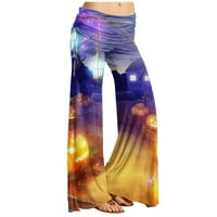 Strungtenwomen's Fashion Halloween Print casual pantalone za crtanje široke pantalone za noge Capri pantalone za žene