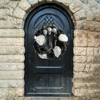 Gofj Halloween vijenac simulacija lobanja glava bijela i crna kopriva ruža cvjeta privjesak prednjeg vrata Garland Zidni na otvorenom ukras na otvorenom