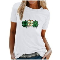 Dnevna košulja St Patricks, Shamrock Print Short rukavi Ženski vrhovi posada Ženska majica Bluza Green S