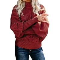 Duks pulover za žene Zimska srednja vrata labav dugi rukav Pleteni džemper