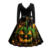 Ženska haljina za Halloween dugih rukava A-line večernje kozbine zabavne haljine Vintage tiskani casual