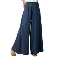 Široke pantalone za noge za žene elastične visoke struk Solid boja Palazzo hlače casual bager-bahatske