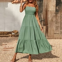 Huaai Women Ljeto Maxi DressKazualna Boho haljina bez rukava od pune boje remena za sunčanje Sun Elegantna duga haljina zelena XL