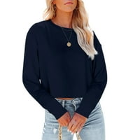 Ruanyu Womens s dugih rukava s majicama okrugli vrat Ležerni kapljivi rame na vrhu sitne pulover