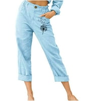 Farstey bagere za danas pamučne posteljine kapri hlače za žene sa džepovima sa džepovima dugme sa zatvaračem