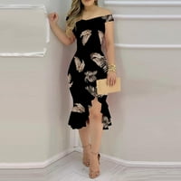 HHEI_K Maxi haljina modna seksi ljeto van ramena kratkih rukava Sequin ruffle nepravilne haljine za žene