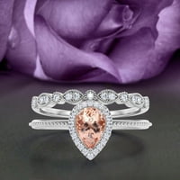 Art Deco 1. Carat Vintage Pear Cut morgatit i dijamantski moissanitni set za angažman, vjenčani prsten u sterlingu srebra sa poklonom bijelog zlata od 18k bijelog zlata za prsten za osnivanje bijelog zlata za njezin osnivački prsten