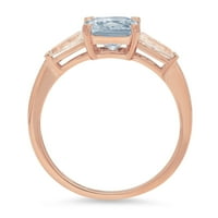 1. CT sjajan kvadratni smaragdni rez simulirani plavi dijamant 14k ružičasta zlato tromjesečni prsten