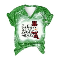 Odeerbi Smanjene božićne košulje za žene modni uzročni bluza za ispis V-izrez kratki rukav vrhovi zelene