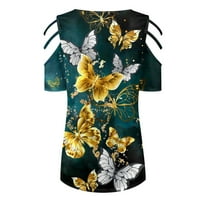 Ženski bluze Ženski modni casual labav ispis kratki rukav V-izrez sa zatvaračem s patentnim zatvaračem
