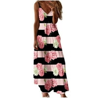 Smihono Clearence Sling Beach Dug haljina-izrez Womens Plus Tunic Žene Naoviji Ležerne prilike trake za ispis Pocket Džepne rublje Ružičasta ružičasta