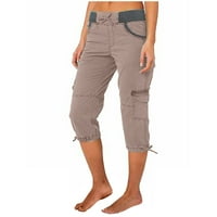 Čvrsti teretni pantalone za žene Capris pantalone crteći visoki džepovi za struk casual obrezane hlače