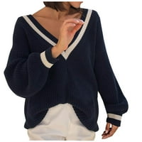 Pad džemperi za žene u boji blok V rect džemper s dugim rukavima Pleteni džemper zbirke top muče