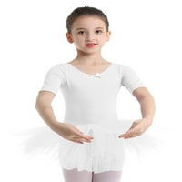 Dječje djevojke s kratkim rukavima balerina baleta ples Leotard haljina bijela 10-12