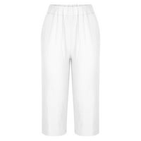 Fartey Women Pamuk Lanen Capri hlače Ljetni salon Solid Boja džepova hlače tanka fit elastična visoki