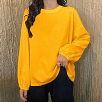 Entyinea Ženske štedne vrhove i majice Henley V-izrez dugih rukava plutani gumb Tunic Top Yellow XXL