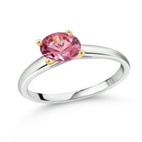 Gem Stone King 10k Bijeli i žuti zlatni prsten Prsten za prsten sa okruglim fantastičnim ružičastom