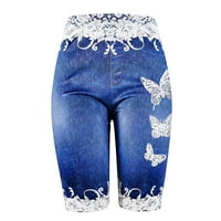 Ženska plus veličina mršave leptir Print casual džinjama traper jean kratke hlače za žene plave s