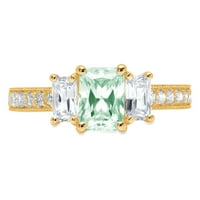 1. CT Sjajni smaragdni rez simulirani zeleni dijamant 14k žuti zlatni pasijans sa akcentima s tri kamenim prstenom SZ 5