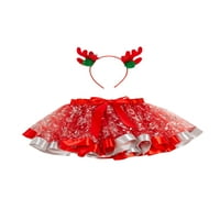 Kids Girl Božićna suknja Set beba elastična struka Print princess tutu suknja sa setom za glavu ELK