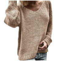 Huachen ženski modni džemperi s dugim rukavima V-izrez i pleteni džemperi