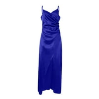 Ženska dužina gležnja modna smalna haljina maxi V-izrez Blue 3xl