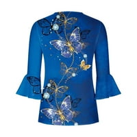 Ženski vrhovi dame vrhovi cvjetni print v izrez s kratkim rukavima majice majice plavi m