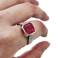 Prirodni rubin prsten, rubin mens teški prsten, srpnja, oksidirani, sterling srebrna, prsten, božić,