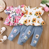 Girls 'Popularni cvjetni simski suknji vrh sa patch traper set pogodan za bebe od mjeseci stare odjeće