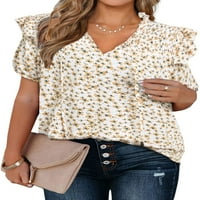 Ženska bluza s kratkim rukavima V izrez ruffle cvjetni ljetni povremeni tunički labavi bluze vrhovi S-XL
