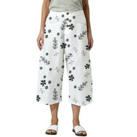 FVWitlyh pantalone za žene ljetne hlače Ležerne prilike ženske posteljine kapri hlače elastične struke