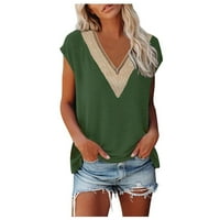 Ženski vrhovi kratki rukav čvrsta blusa Ležerne dame Ljeto V-izrez Modna vojska zelena XL